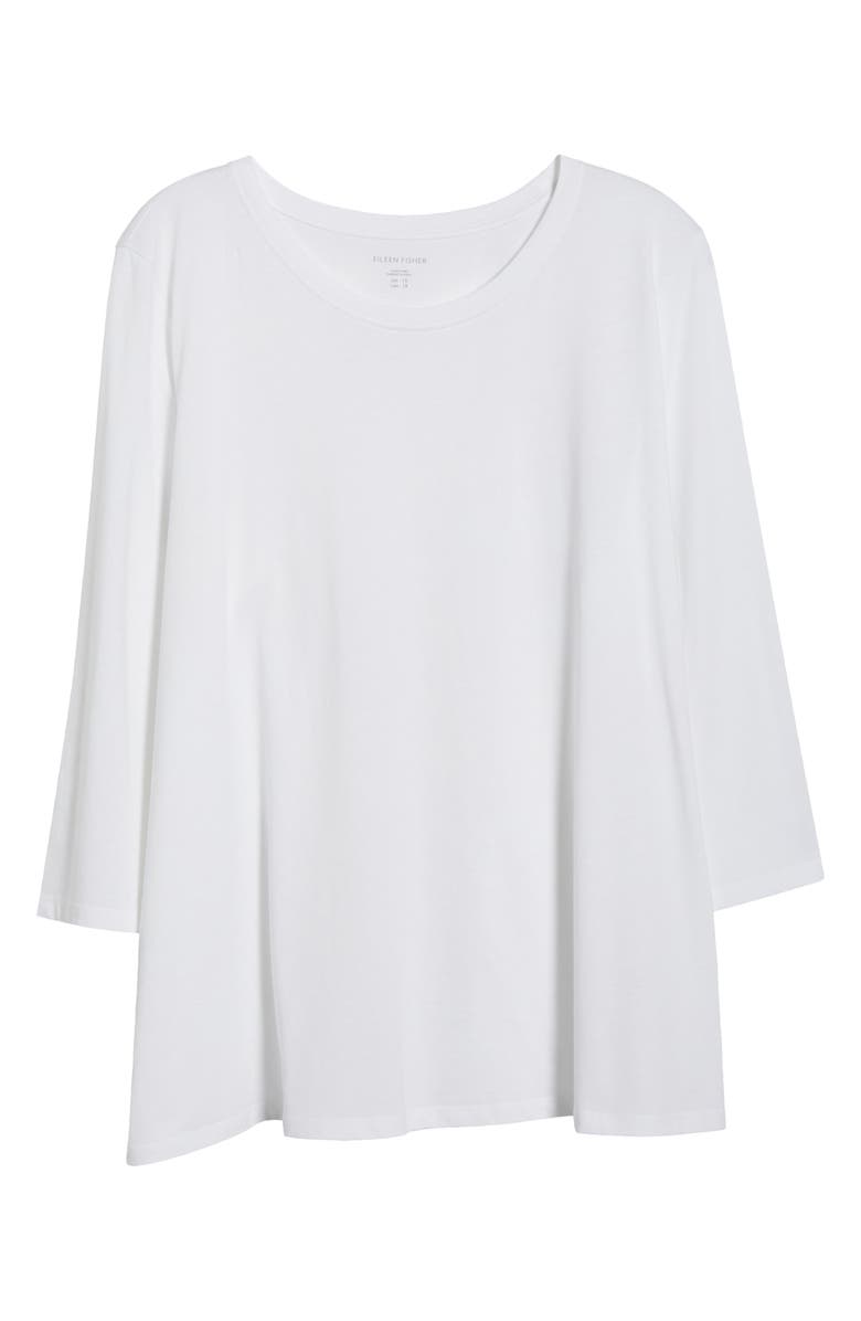 Eileen Fisher Easy Three-Quarter Sleeve Organic Cotton Jersey Top, Alternate, color, White