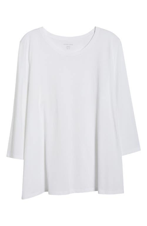 Eileen Fisher Easy Three-quarter Sleeve Organic Cotton Jersey Top In White