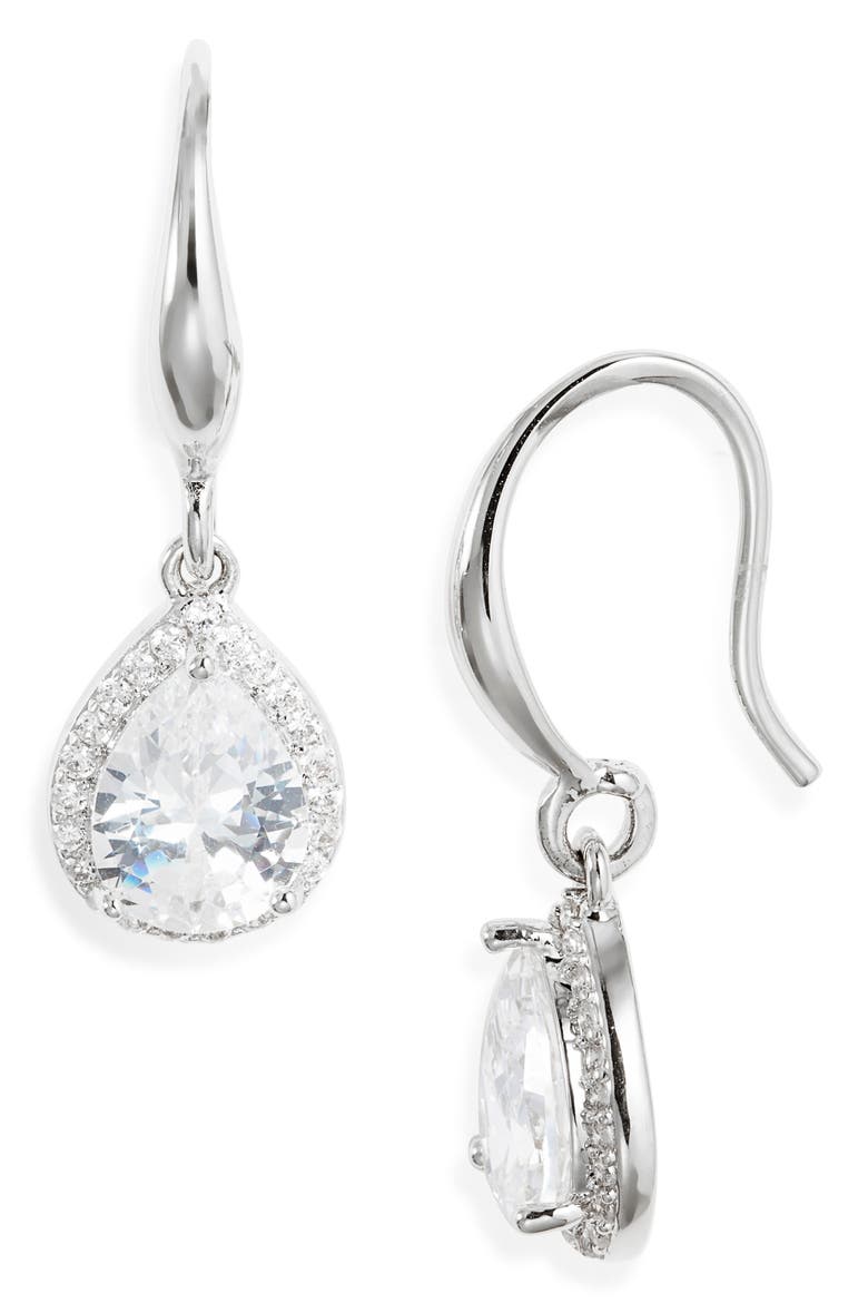 Cubic Zirconia Teardrop Earrings, Main, color, CLEAR- SILVER