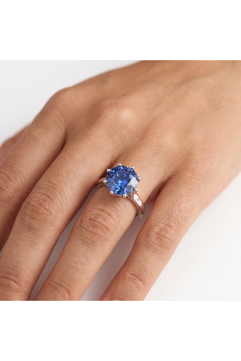 3 3/4Ct Blue Sapphire 9MM 14k Gold Solitaire Engagement Ring Lab Grown, Alternate, color, 14k White Gold