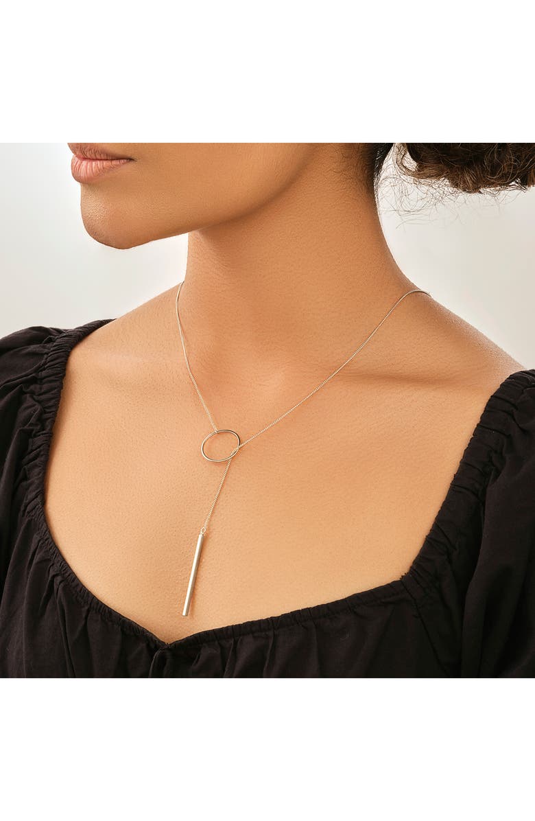 Sterling Forever Rhodium Plated Layering Circle & Bar Lariat Necklace, Alternate, color,