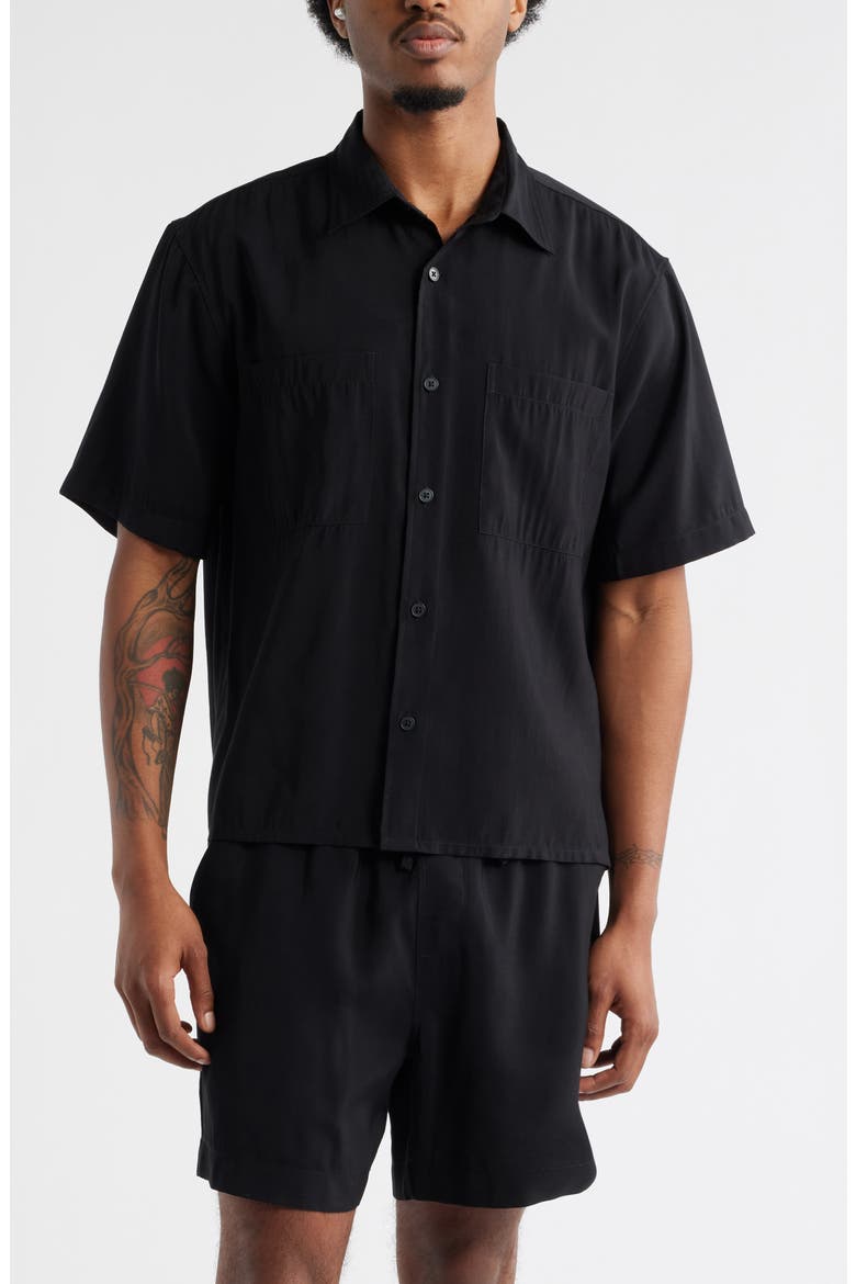 Resort Boxy Short Sleeve Button-Up Shirt, Alternate, color, BLACK