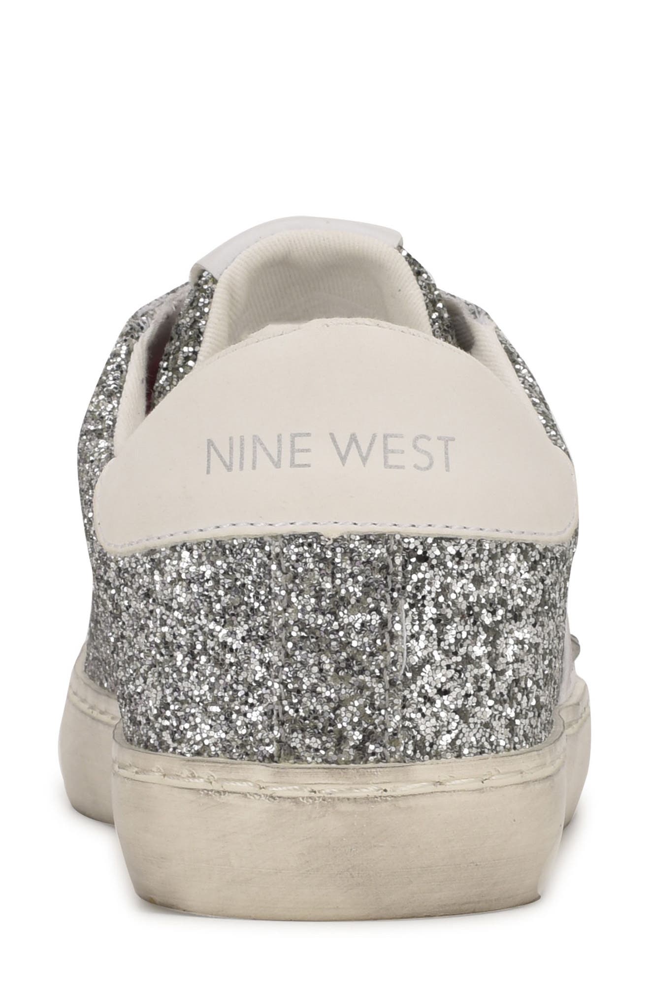 Nine West Sneaks Studded Sneaker, Alternate, color, Silver Glitter/ White