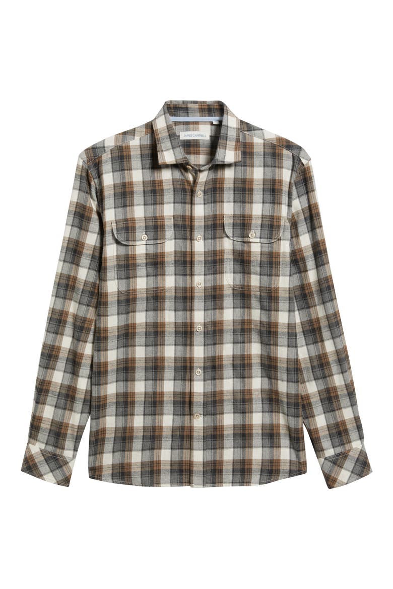 Lenox Modern Fit Plaid Cotton Button-Up Shirt, Alternate, color, CHARCOAL