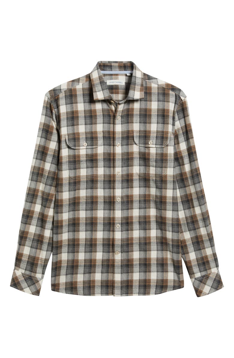 James Campbell Lenox Trim Fit Plaid Cotton Button-Up Shirt, Alternate, color, Charcoal