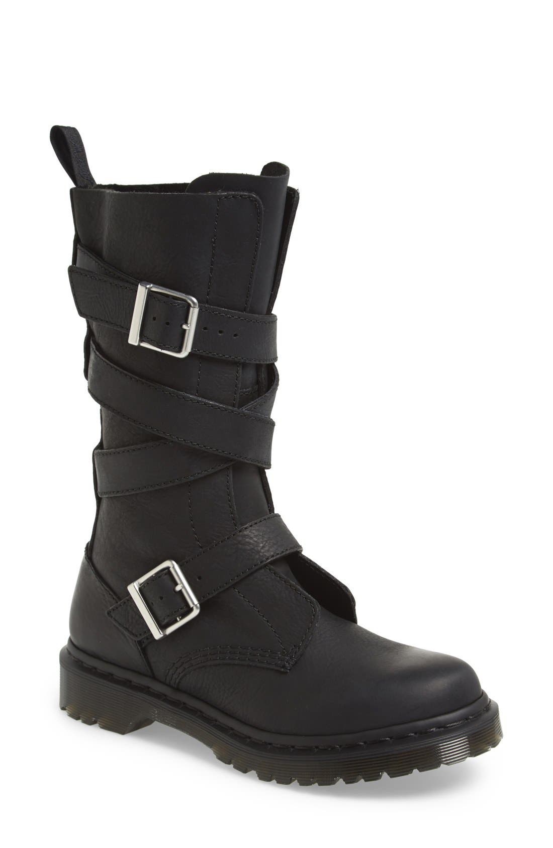 'Lauren' Lug Military Boot, Main, color, BLACK