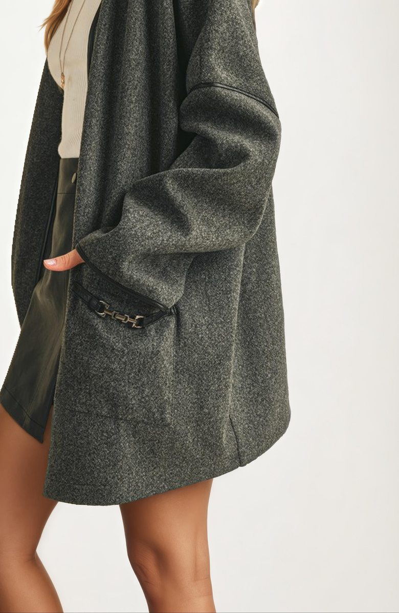 Knit and Lounge Oversized Draped Wool-Blend Contrast Pocket Trim Jacket, Alternate, color, 