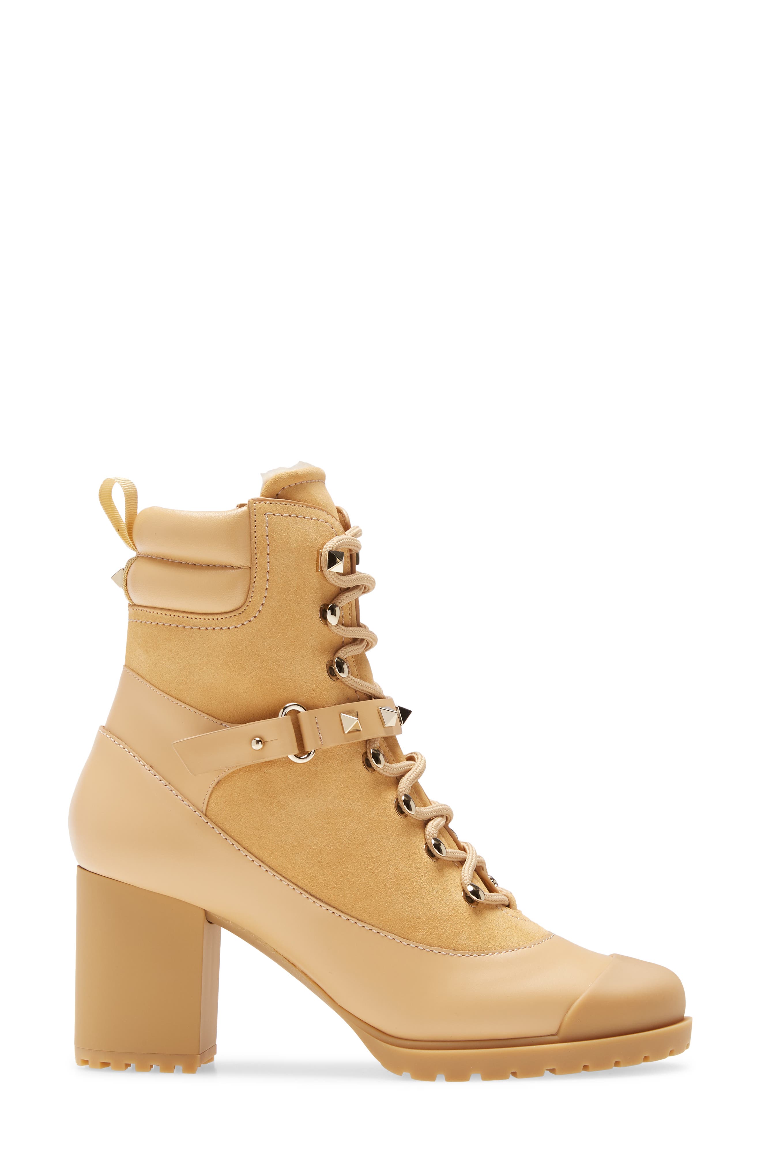 Valentino Garavani Rockstud Genuine Shearling Lined Combat Boot, Alternate, color, 