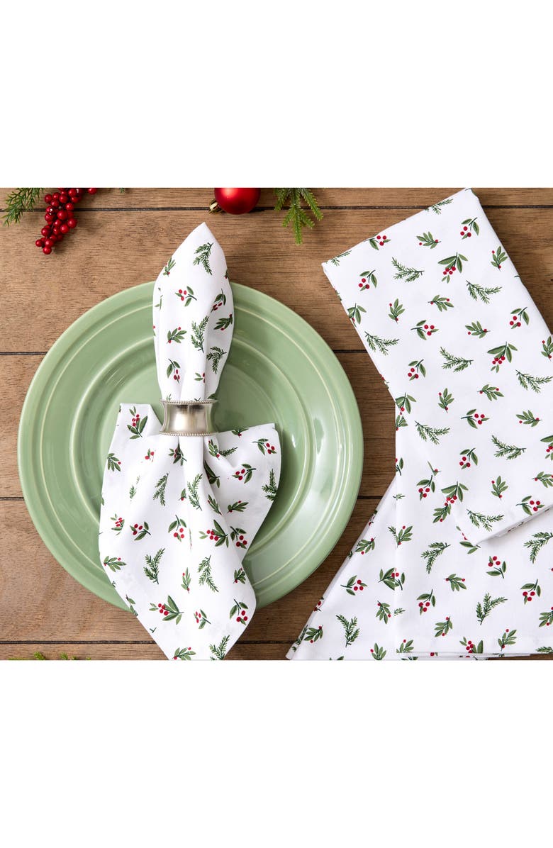Design Imports Holiday Berry 4-Piece Napkin Set, Alternate, color, Holiday Berry Sprig