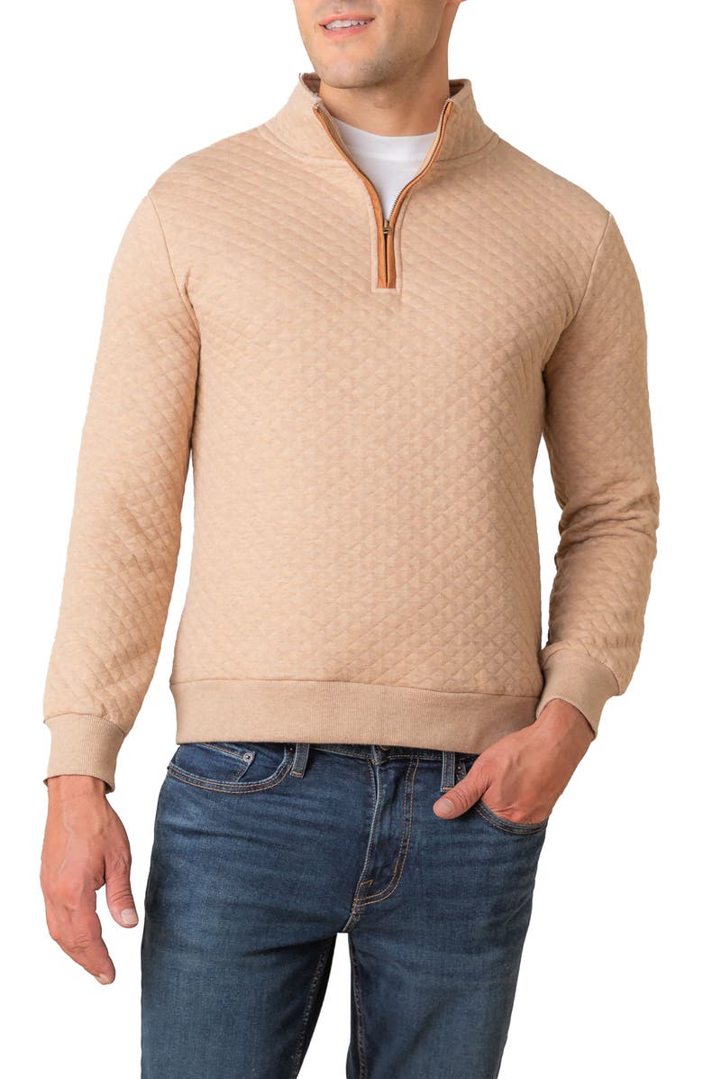 Hope & Henry Quilted Half Zip Pullover, Main, color, Camel Heather Quilted