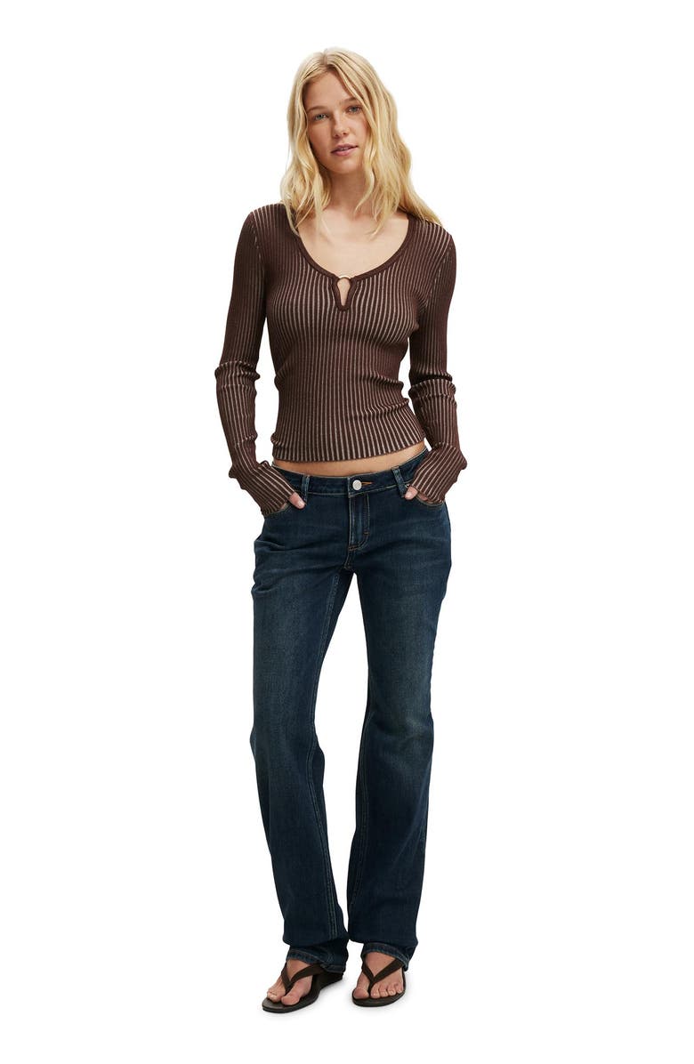 Cotton On Women's Two Tone Rib Keyhole Knit, Alternate, color, American Oak