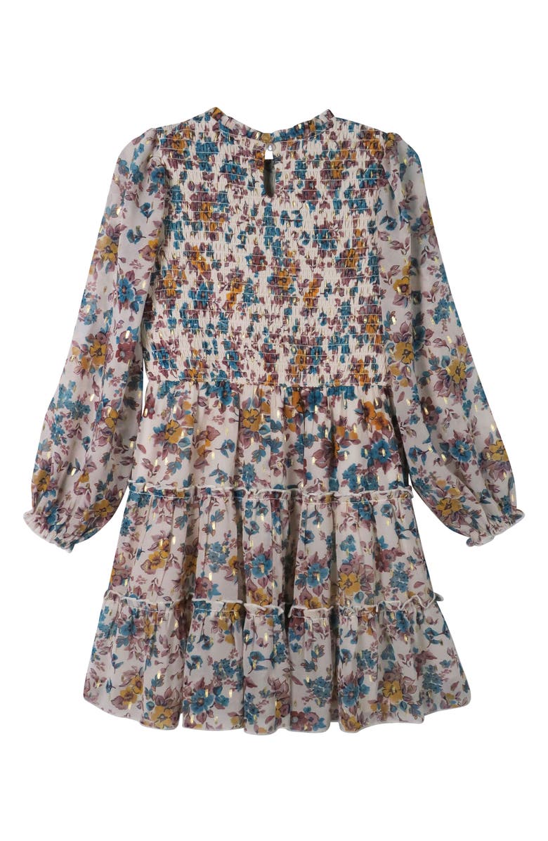 Zunie Kids' Long Sleeve Smocked Chiffon Dress, Alternate, color, Ivory Multi