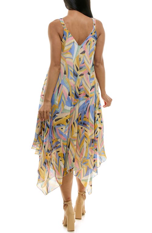 Nina Leonard Patterned Handkerchief Hem Dress In Denim Multi