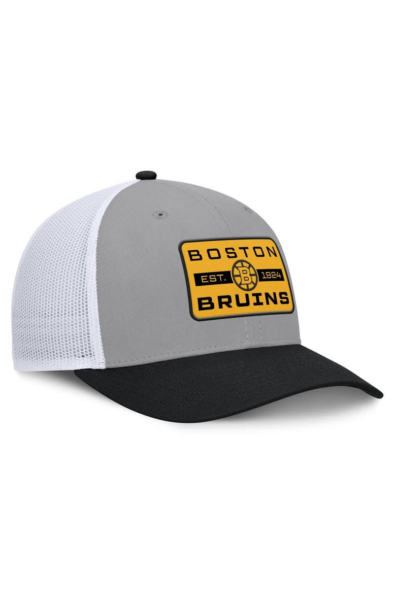 FANATICS Men's Fanatics Gray/Black Boston Bruins Fundamental Adapt Trucker Adjustable Hat, Alternate, color, Gray