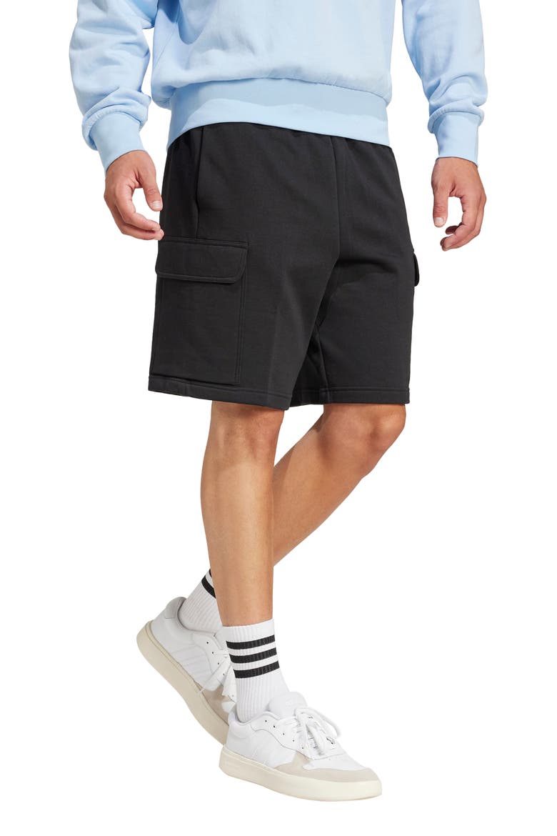 Essentials Feelcozy Fleece Cargo Shorts, Alternate, color, BLACK/ WHITE