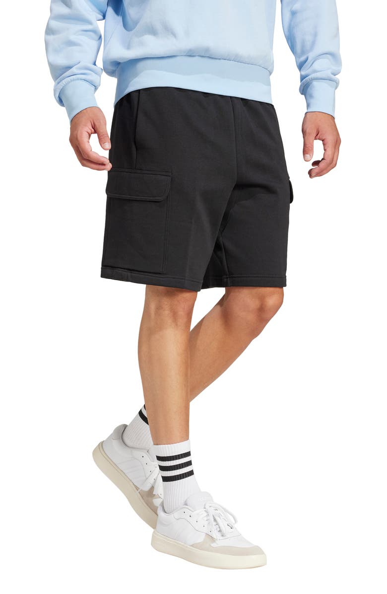 adidas Essentials Feelcozy Fleece Cargo Shorts, Alternate, color, Black/ White