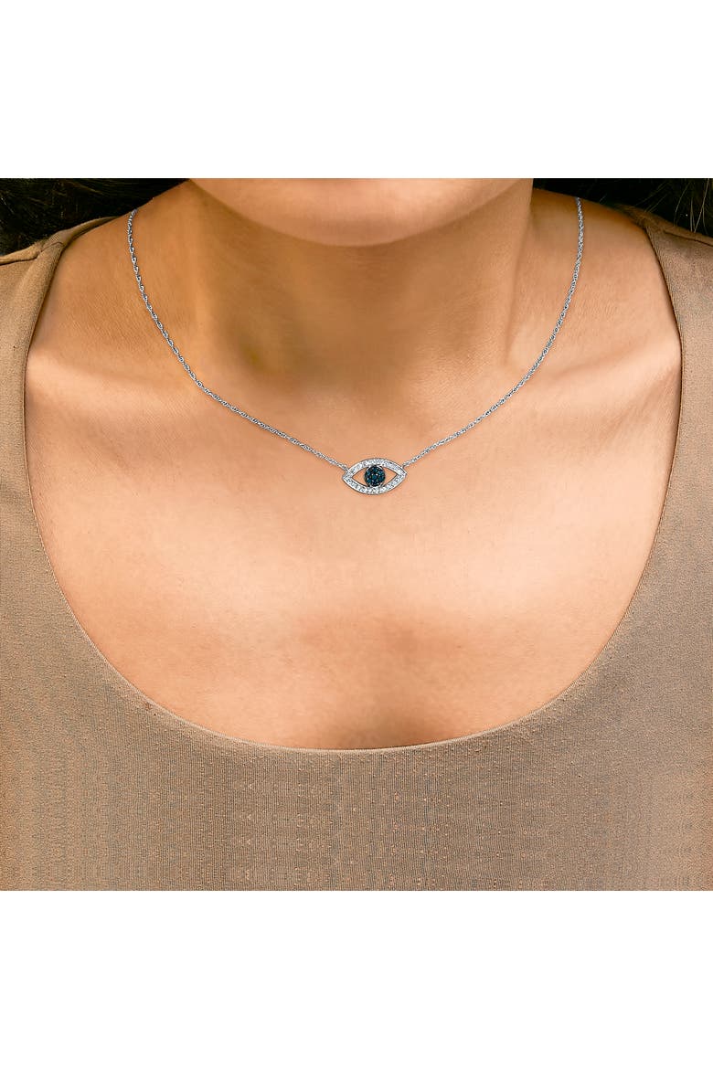Sterling Silver 1/4 Cttw Blue and White Diamond Evil Eye Necklace, Alternate, color, Silver