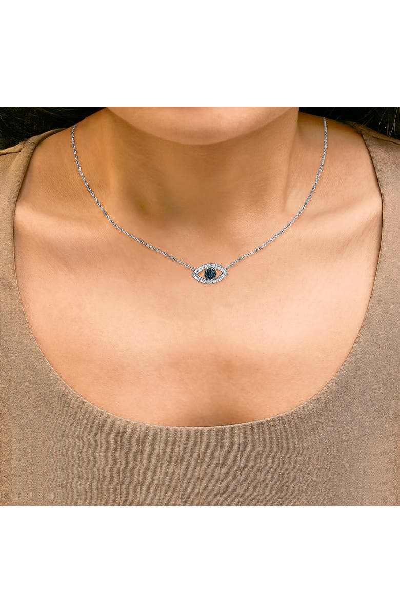 Haus of Brilliance Sterling Silver 1/4 Cttw Blue and White Diamond Evil Eye Necklace, Alternate, color, Silver