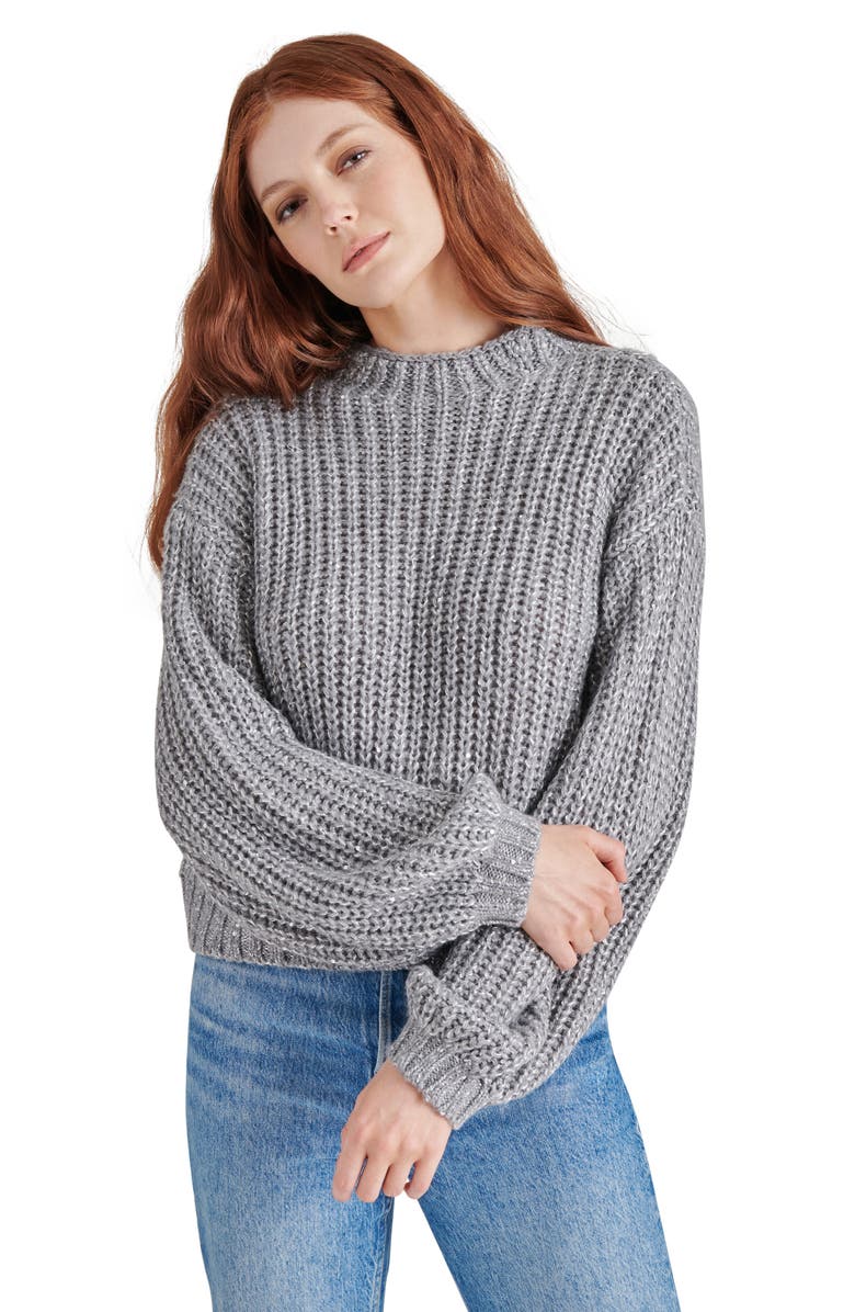 Steve Madden Martina Mock Neck Sweater, Alternate, color, Heather Grey