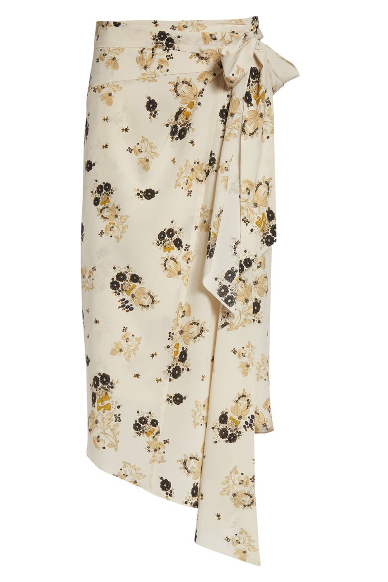 Faniry Floral Asymmetrical Stretch Silk Midi Skirt, Alternate, color, ECRU