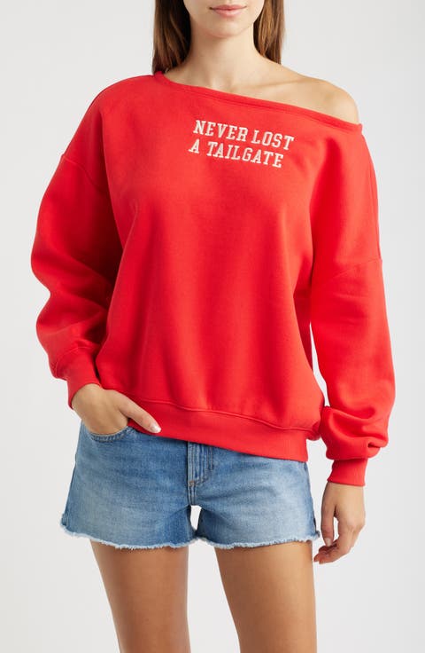 Tailgate Off the Shoulder Embroidered Sweatshirt