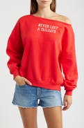 Vinyl Icons Tailgate Off the Shoulder Embroidered Sweatshirt