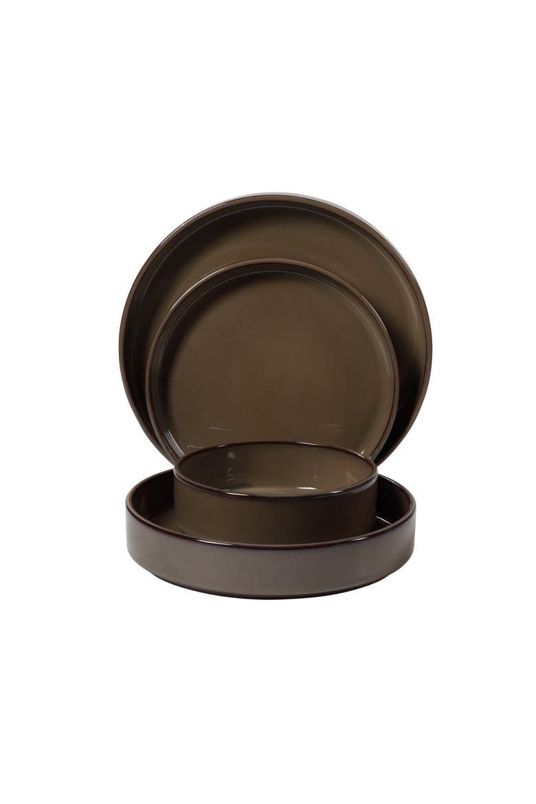 Santorini Mist 16 Piece Terracotta Reactive Glaze Plates and Bowls Dinnerware Set, Alternate, color, Driftwood Brown