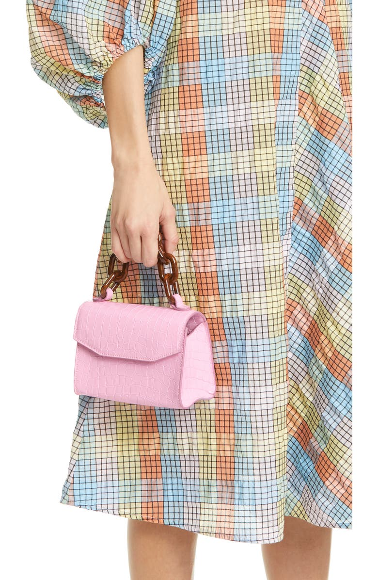 Ganni Croc Embossed Leather Handbag, Alternate, color,