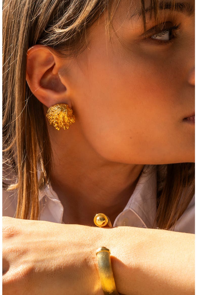 Small Shell Stud Earrings, Alternate, color, 14K GOLD
