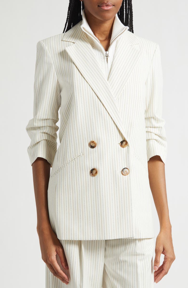 Veronica Beard Rupert Metallic Pinstripe Dickey Jacket, Alternate, color, Dove Multi