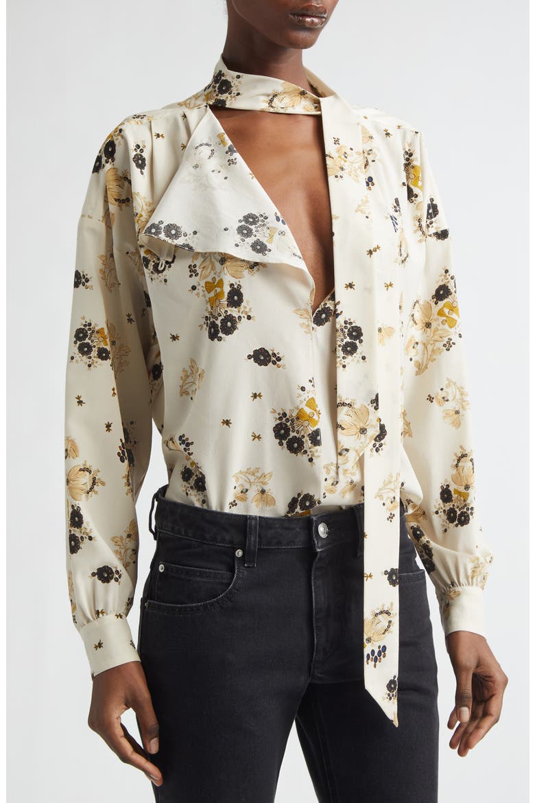 Fendry Floral Cutout Stretch Silk Top, Alternate, color, ECRU