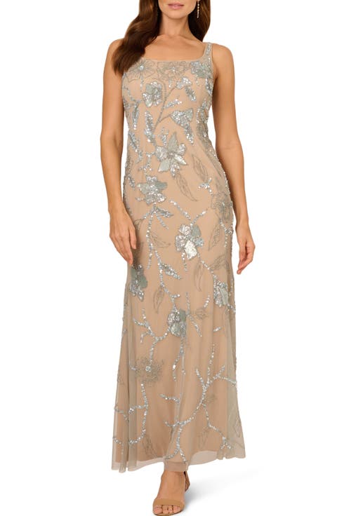 Beaded Floral Mermaid Gown