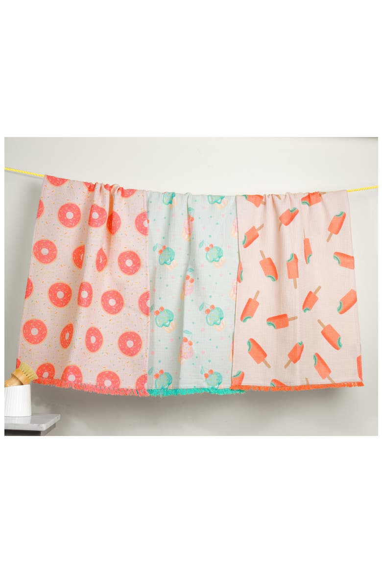 Sweet Tooth Set of 3 Cotton Waffle Kitchen Towels, Alternate, color, PASTEL PINK/ MINT /
