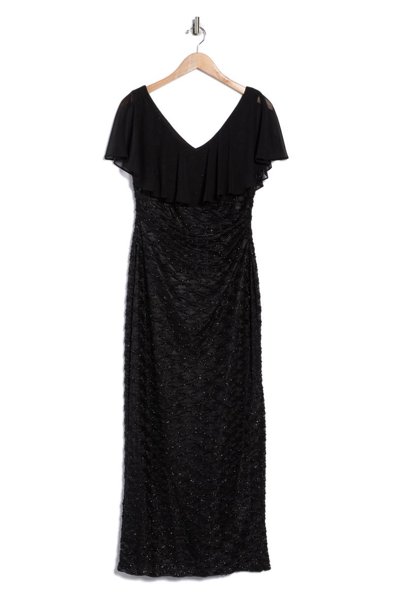 Beaded Ruffle Neck Gown, Alternate, color, BLACK