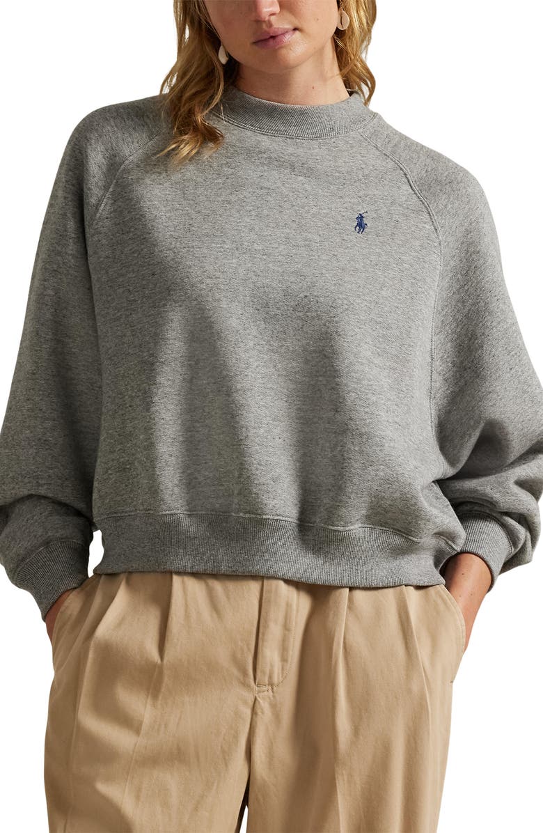 Polo Ralph Lauren Arctic Fleece Crewneck Sweatshirt, Main, color, Grey Heather