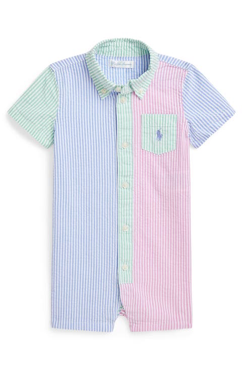 Colorblock Cotton Seersucker Button-Down Romper (Baby)