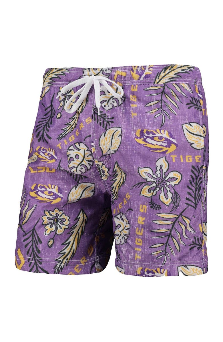 Wes & Willy Men's Wes & Willy Purple LSU Tigers Vintage Floral Swim Trunks, Alternate, color, 
