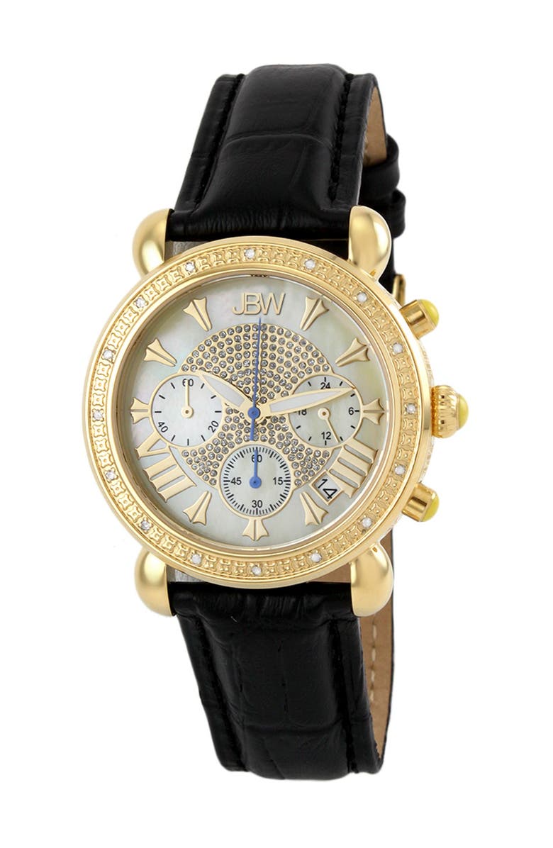 JBW Women's Victory Diamond Embossed Leather Strap Watch, 37mm - 0.16 ctw, Main, color, 