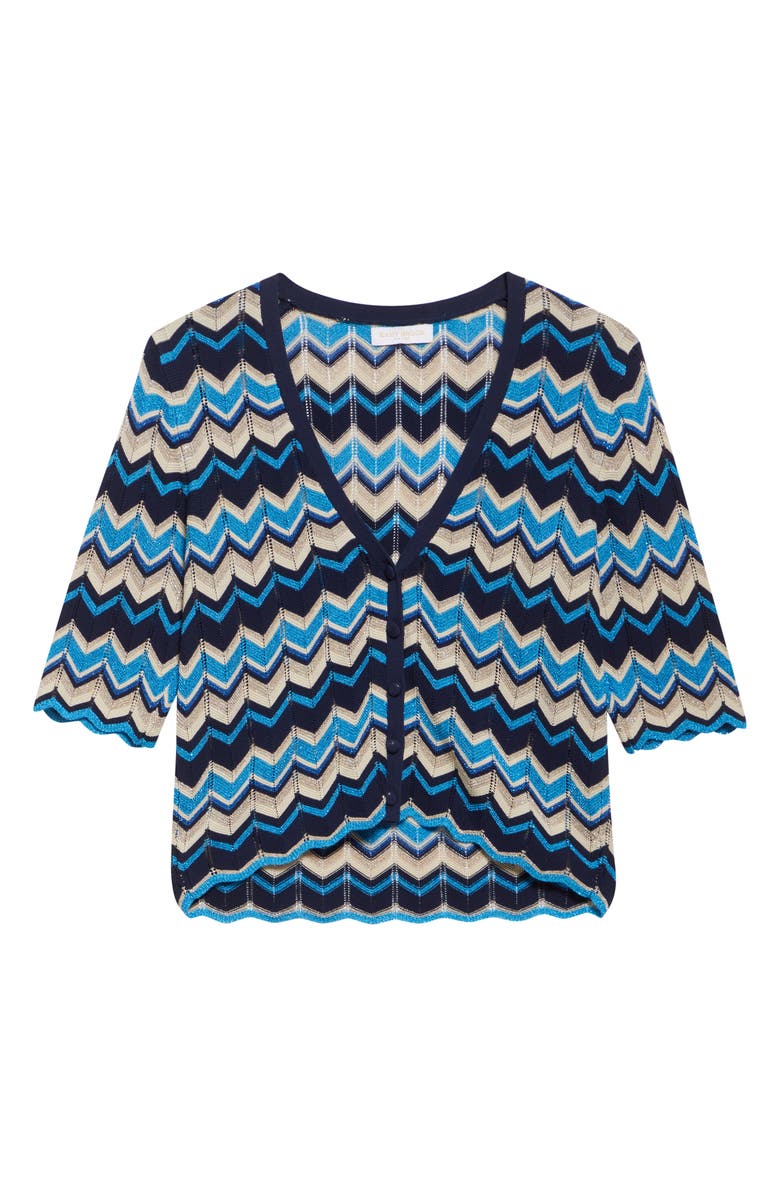 Ramy Brook Alec Chevron Metallic Stripe Cotton Blend Cardigan, Alternate, color, Spring Navy Chevron