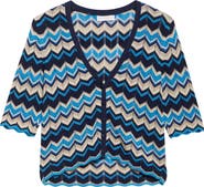 Ramy Brook Alec Chevron Metallic Stripe Cotton Blend Cardigan