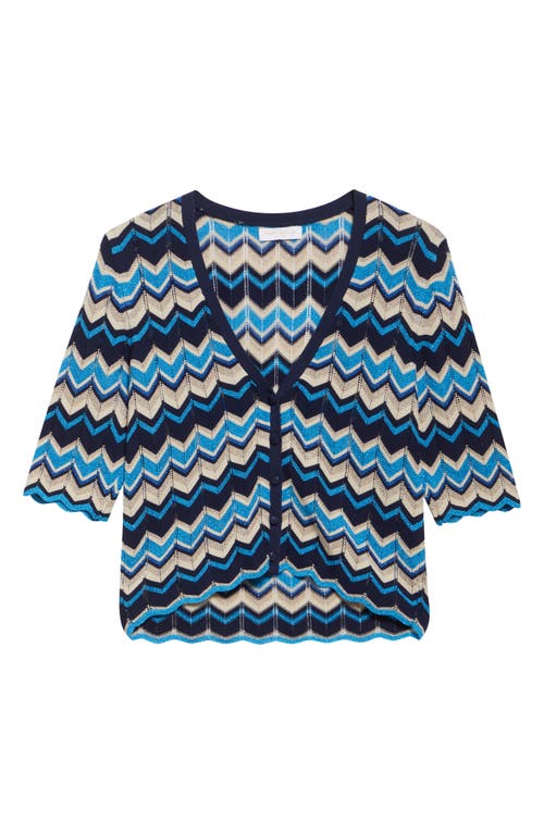 Ramy Brook Alec Chevron Metallic Stripe Cotton Blend Cardigan In Blue