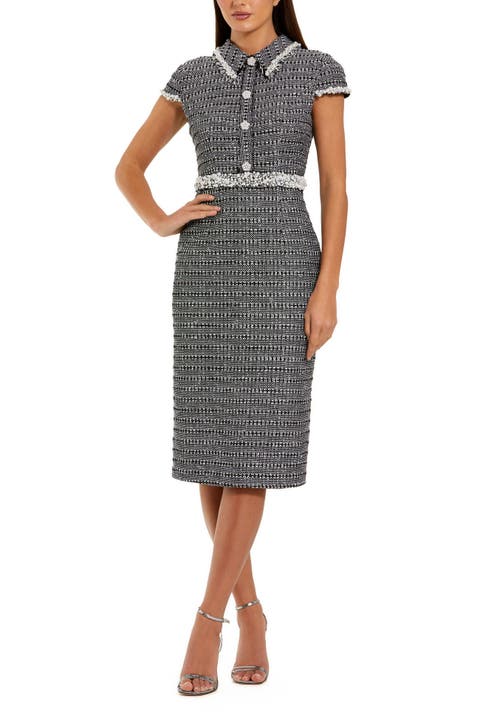 Cap Sleeve Boucle Midi Dress