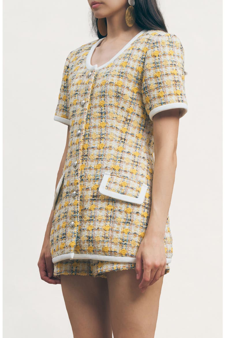 Frances Longline Tweed Jacket, Alternate, color, YELLOW TWEED