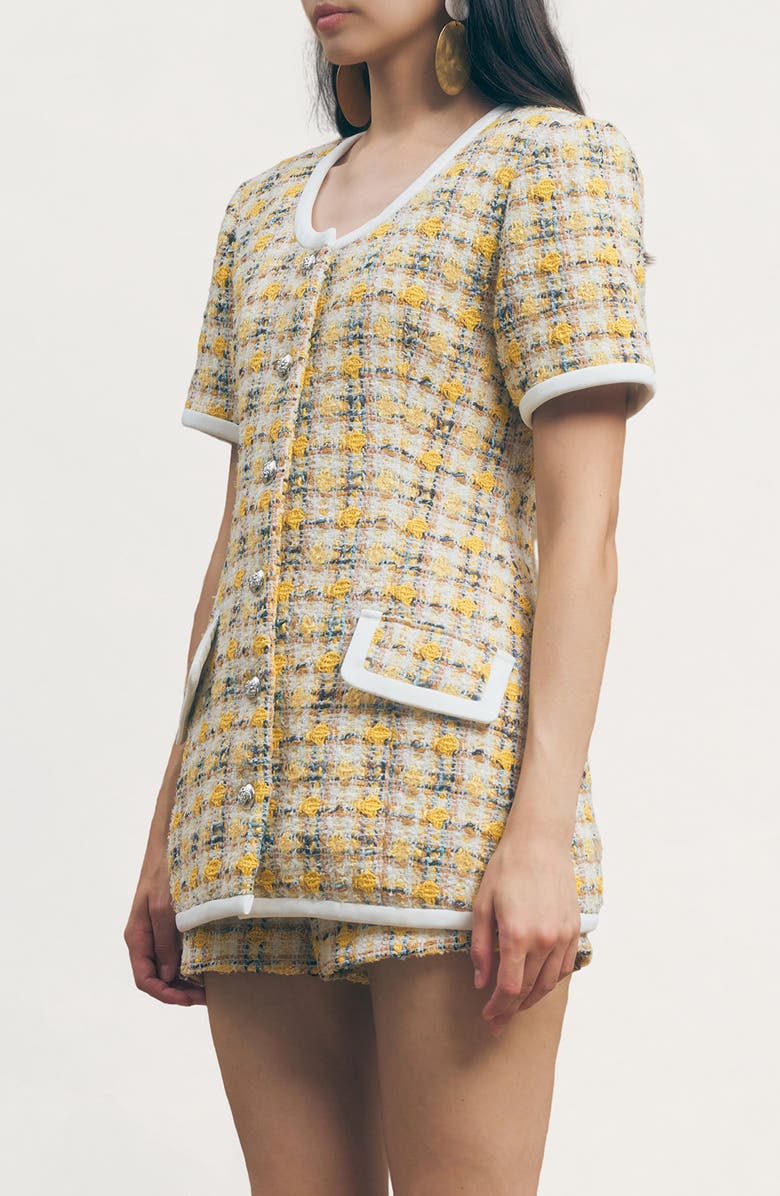 MAUDE CLUB Frances Longline Tweed Jacket, Alternate, color, Yellow Tweed