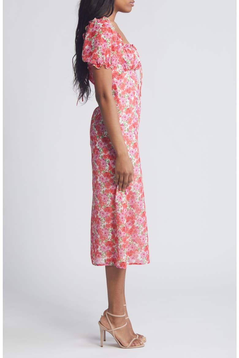Felicity Floral Print Midi Dress, Alternate, color, RED / PURPLE ROSES