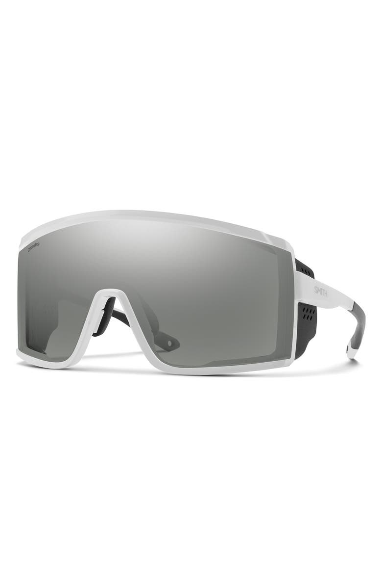 Smith Pursuit 148mm ChromaPop<sup>™</sup> Glacier Photochromic Polarized Shield Sunglasses, Alternate, color, White / Chromapop Platinum