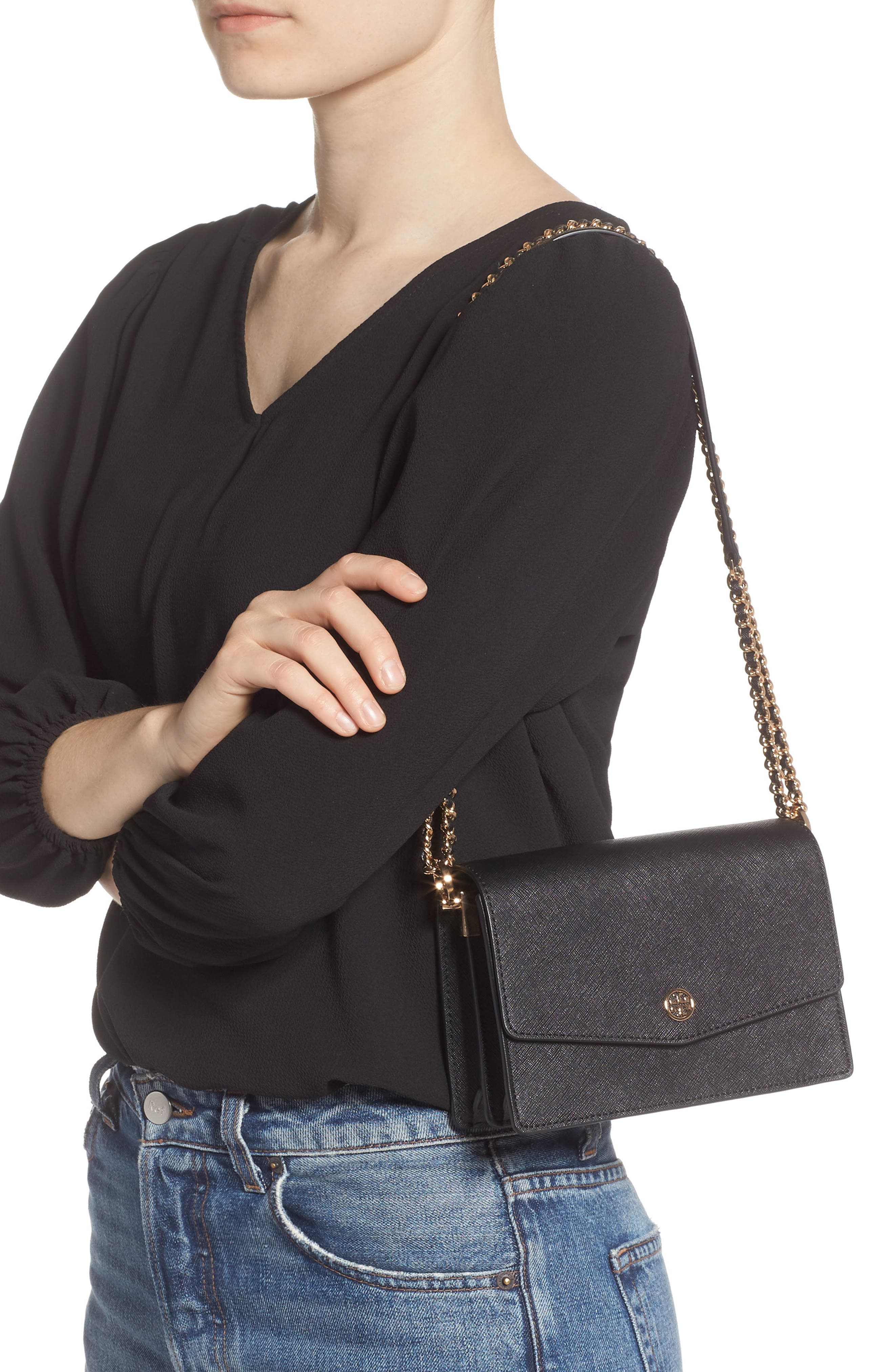 Tory Burch Mini Robinson Leather Shoulder Bag, Alternate, color, 