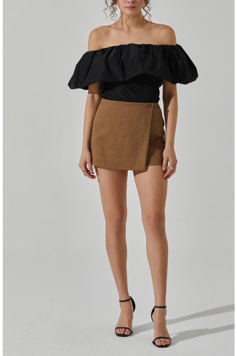 Ruffle Off the Shoulder Top, Alternate, color, BLACK
