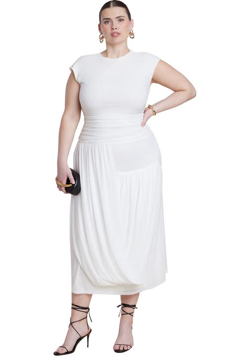 Drape Detail Fitted Mesh Dress (Plus)