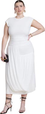 ELOQUII Drape Detail Fitted Mesh Dress